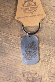 Rose Keychain – Laser Engraved Stainless Steel Floral Design | Durable Metal Accessory
