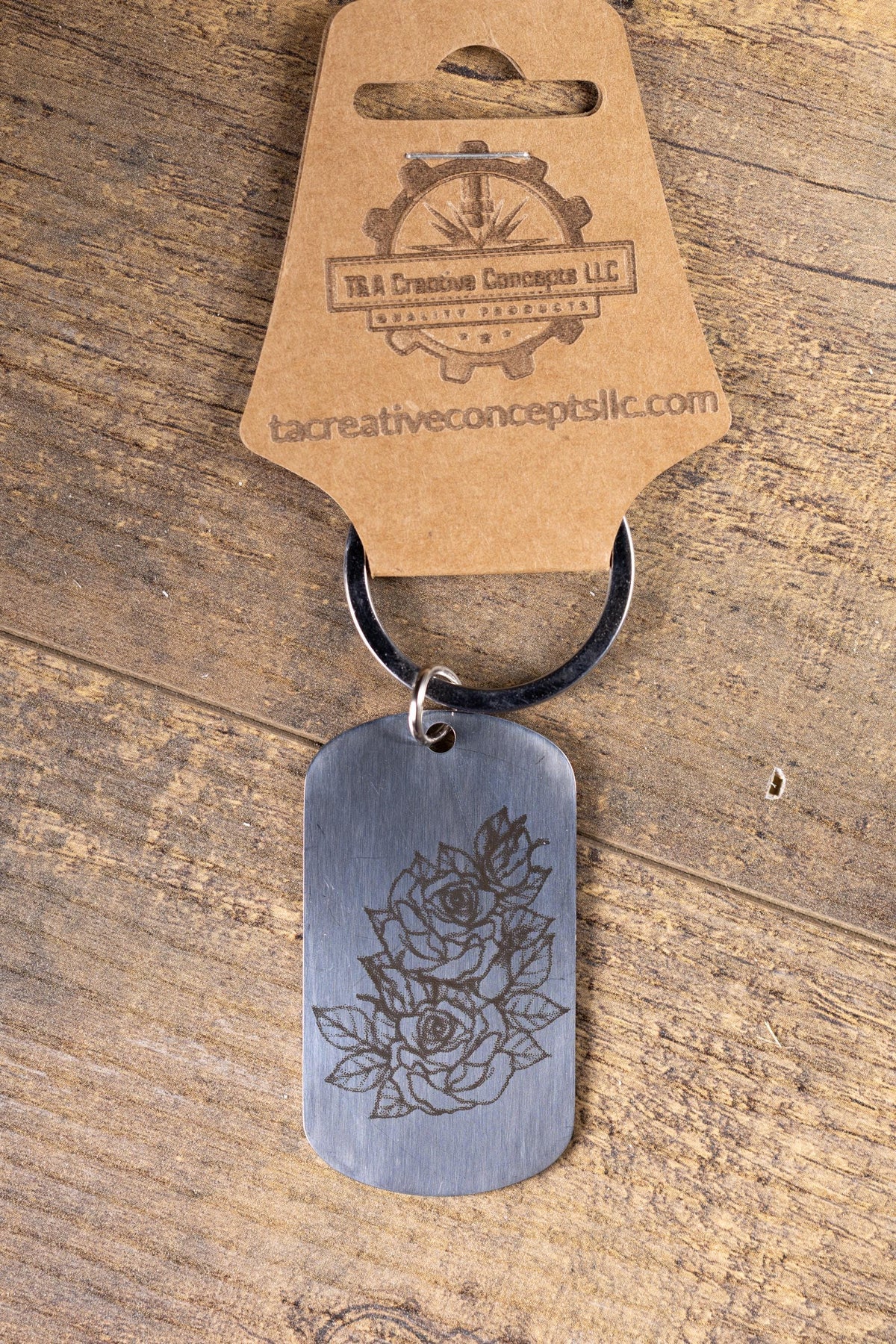 Rose Keychain – Laser Engraved Stainless Steel Floral Design | Durable Metal Accessory