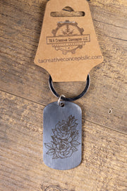 Rose Keychain – Laser Engraved Stainless Steel Floral Design | Durable Metal Accessory