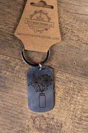 Floral Vase Keychain – Stainless Steel Engraved Floral Keepsake Accessory