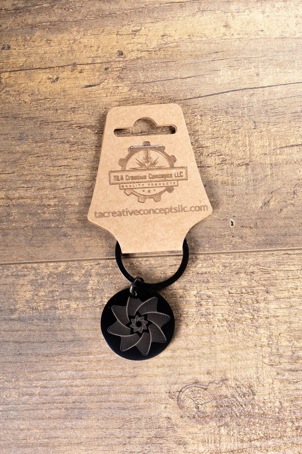 Matte Black Star Keychain - Double-Sided Laser Engraved Spiral Design, Durable Steel