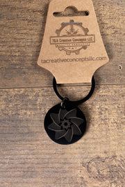Matte Black Star Keychain - Double-Sided Laser Engraved Spiral Design, Durable Steel