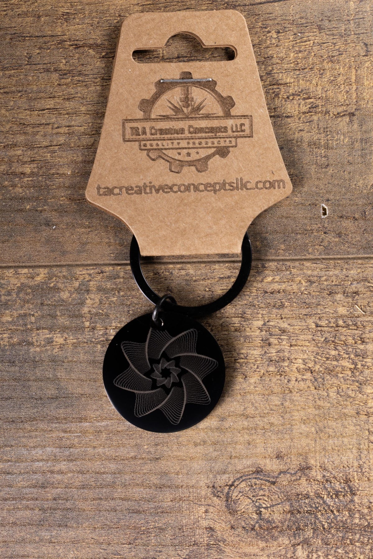 Matte Black Star Keychain - Double-Sided Laser Engraved Spiral Design, Durable Steel