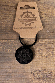 Matte Black Star Keychain - Double-Sided Laser Engraved Spiral Design, Durable Steel