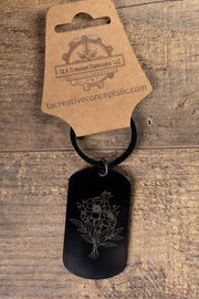 Black Floral Keychain - Laser Engraved Stainless Steel | Durable Everyday Carry