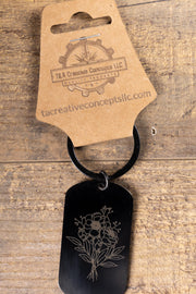 Black Floral Keychain - Laser Engraved Stainless Steel | Durable Everyday Carry