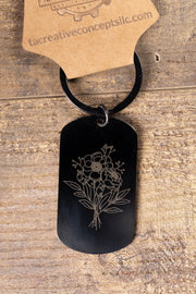 Black Floral Keychain - Laser Engraved Stainless Steel | Durable Everyday Carry