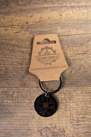 Mandala Flower Keychain – Black Stainless Steel, Double-Sided Engraved Charm