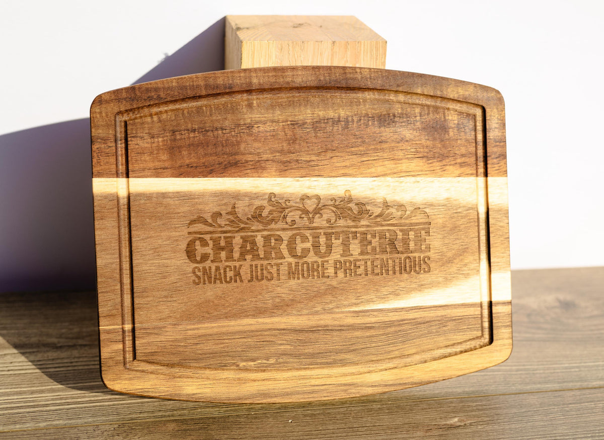 Acacia Charcuterie Board - Rustic Serving Tray With Laser Engraved Design