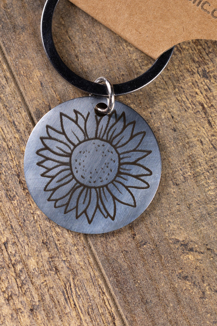 Sunflower Keychain: Floral Stainless Steel Accessory (Laser Engraved)