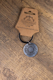 Sunflower Keychain – Polished Stainless Steel Floral Charm | Laser Engraved Accessory