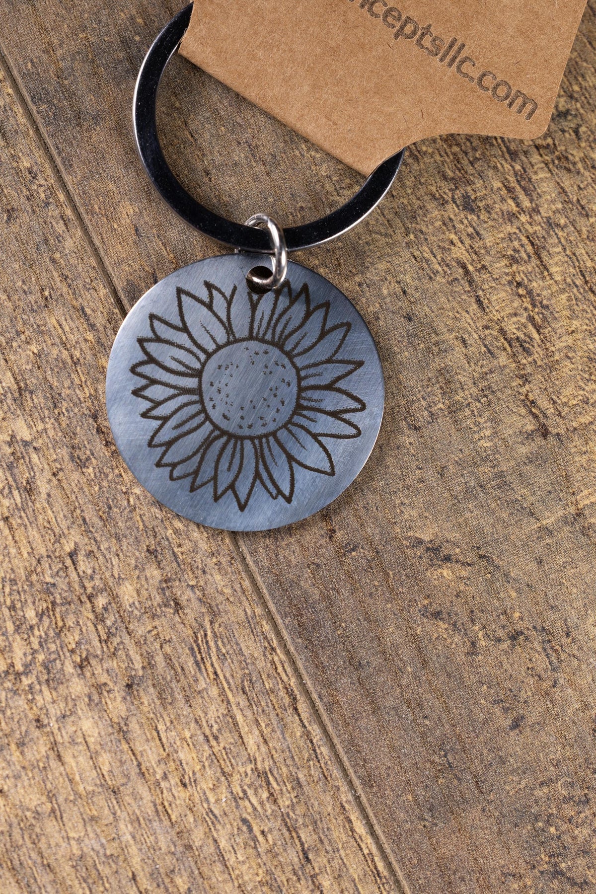 Sunflower Keychain – Polished Stainless Steel Floral Charm | Laser Engraved Accessory