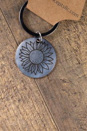 Sunflower Keychain – Polished Stainless Steel Floral Charm | Laser Engraved Accessory