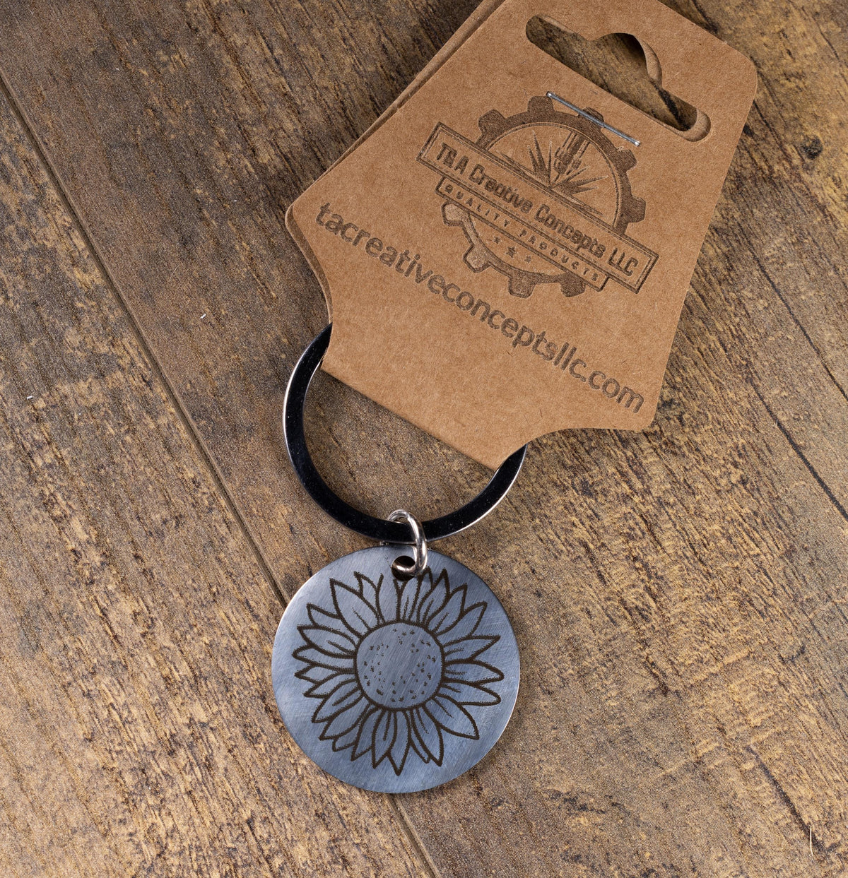 Sunflower Keychain – Polished Stainless Steel Floral Charm | Laser Engraved Accessory