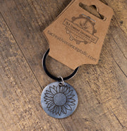 Sunflower Keychain – Polished Stainless Steel Floral Charm | Laser Engraved Accessory