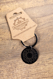 Sunflower Keychain – Black Stainless Steel, Laser Engraved Floral Design, Durable