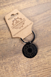 Sunflower Keychain – Black Stainless Steel, Laser Engraved Floral Design, Durable