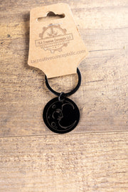 Moon Keychain – Black Stainless Steel | Laser Engraved Celestial Night Sky Accessory