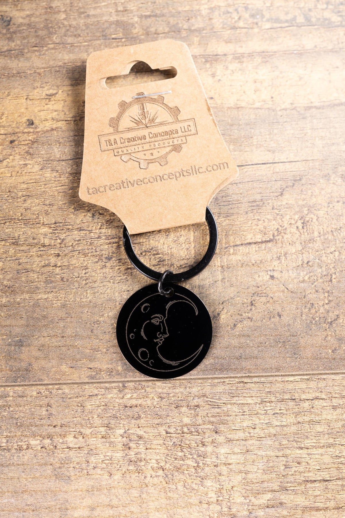 Moon Keychain – Black Stainless Steel | Laser Engraved Celestial Night Sky Accessory