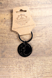 Moon Keychain – Black Stainless Steel | Laser Engraved Celestial Night Sky Accessory