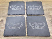 Rustic Slate Coasters – Laser Engraved Cabin Drink Pads | Set of 4 Durable Slate