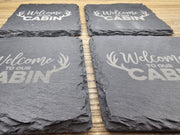 Rustic Slate Coasters – Laser Engraved Cabin Drink Pads | Set of 4 Durable Slate