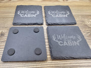 Rustic Slate Coasters – Laser Engraved Cabin Drink Pads | Set of 4 Durable Slate