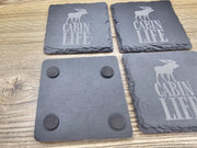 Rustic Slate Coasters – Cabin Life Coasters Set of 4 with Furniture Protection Pads