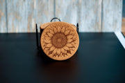 Rustic Cork Coasters - Set of 8 Sunflower Drink Set with Natural Cork Holder