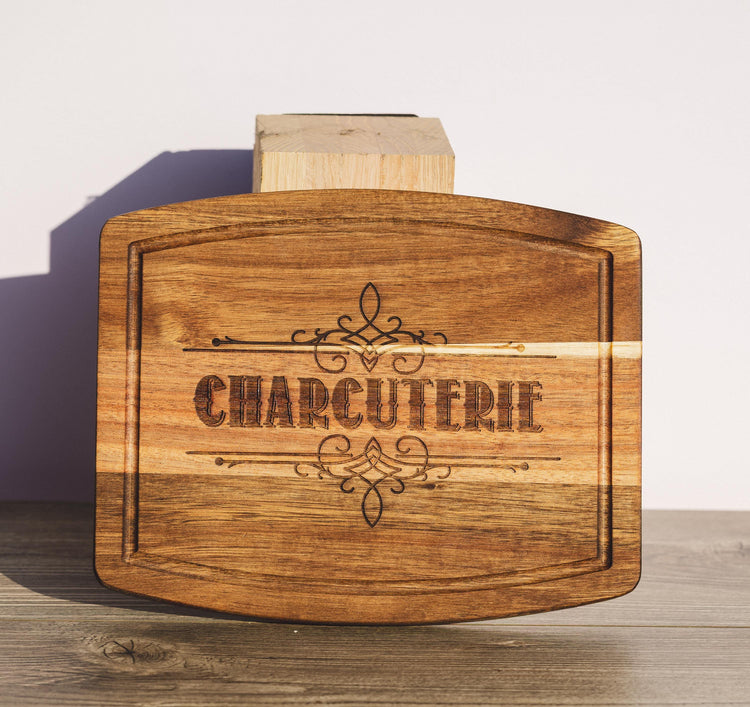 Acacia Wood Charcuterie Board, Rustic Laser Engraved (8x10 Inches)