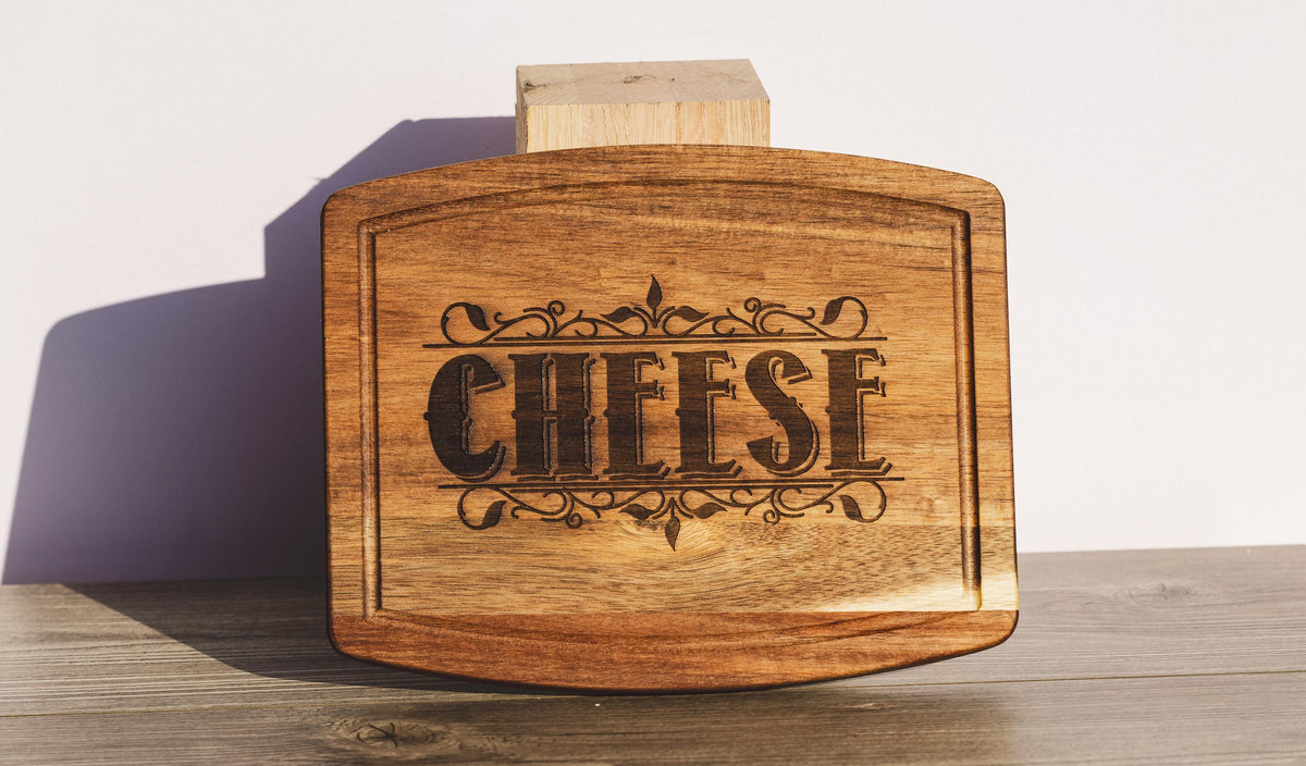 Acacia Wood Serving Tray - Rustic Cheese Charcuterie Board With Engraved Design