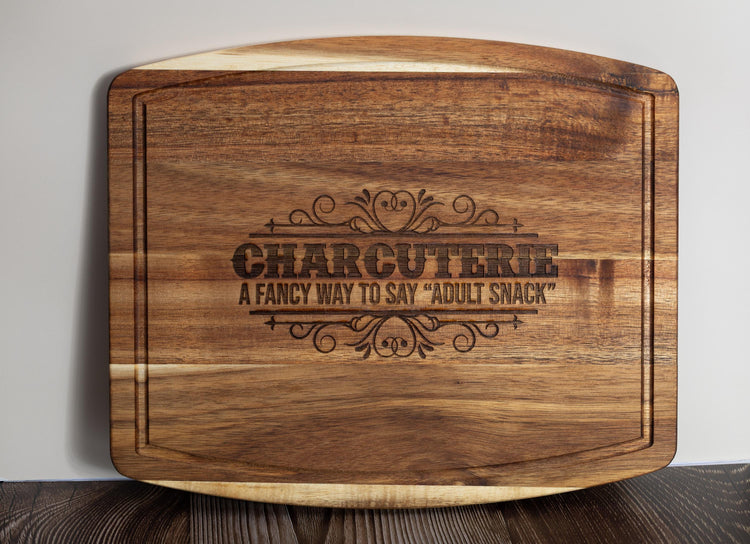 Funny Adult Snack Charcuterie Board: Acacia Wood, 10x12"