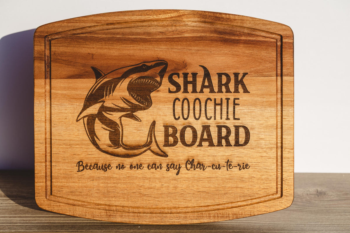 Funny Charcuterie Board - Acacia Wood Tray | Shark Coochie Gift, Durable Snack Serving