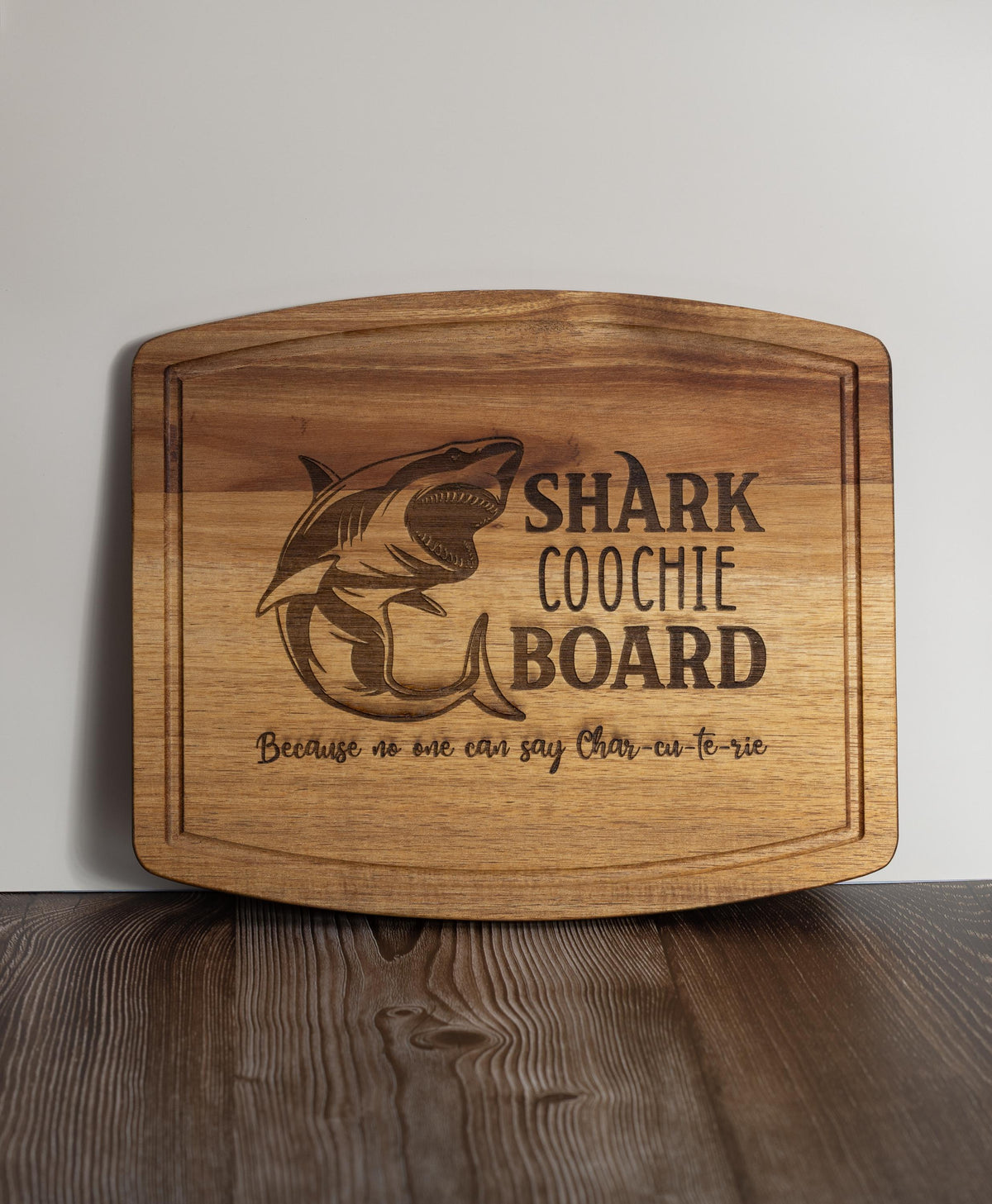Funny Charcuterie Board - Acacia Wood Tray | Shark Coochie Gift, Durable Snack Serving