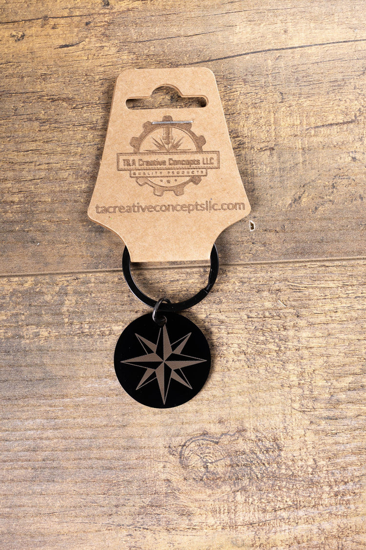 Matte Black Nautical Star Keychain - Double-Sided Compass Design