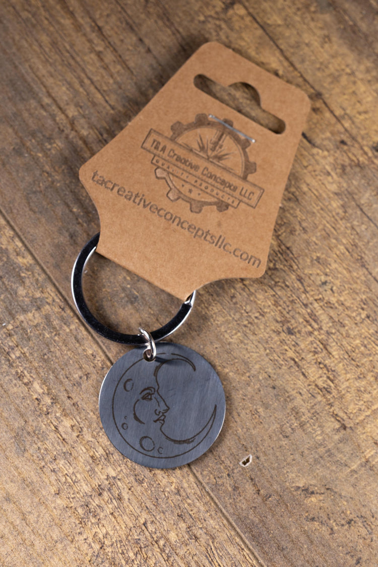 Moon Keychain - Laser Engraved, Polished Stainless Steel