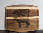 Butcher Diagram Cutting Board - Acacia Wood Pig & Cow Chart, Laser Engraved