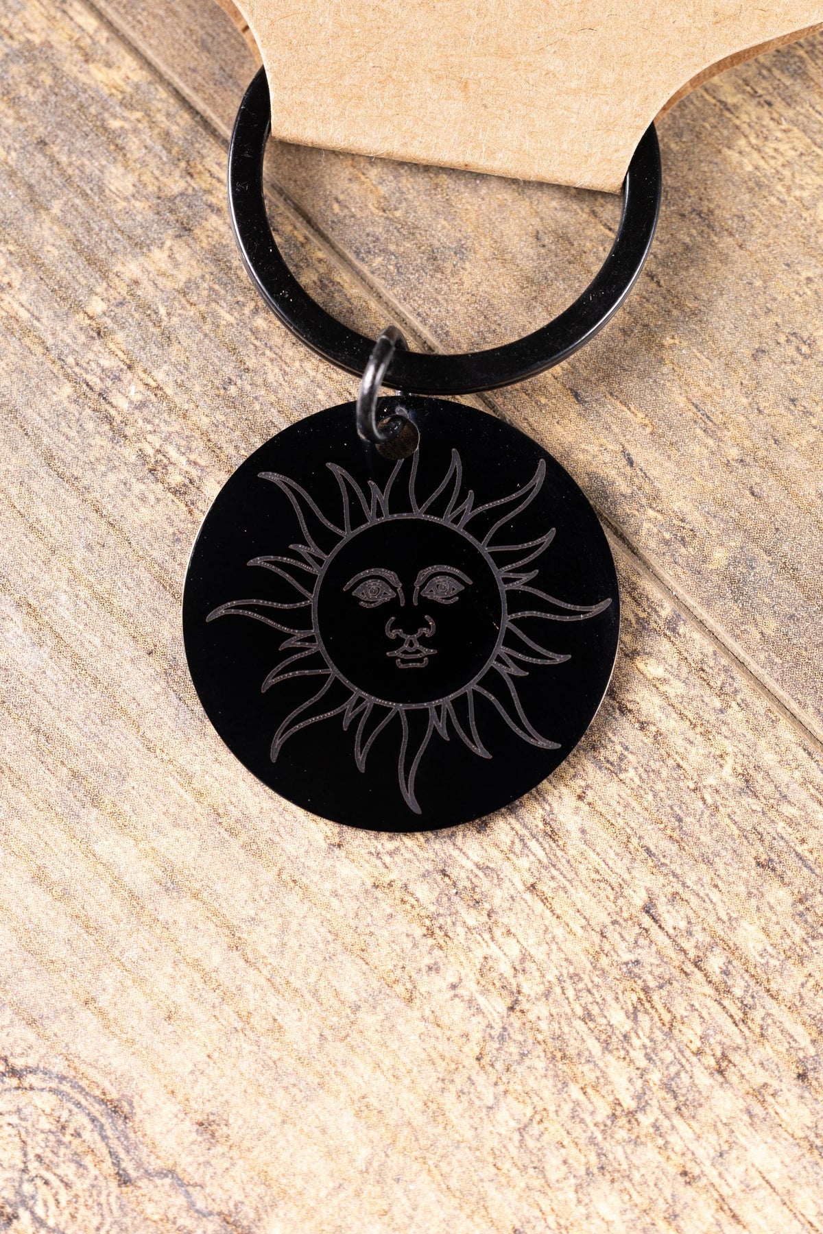Matte Black Sun Keychain – Laser Engraved Minimalist Sun Charm, Durable Everyday Accessory