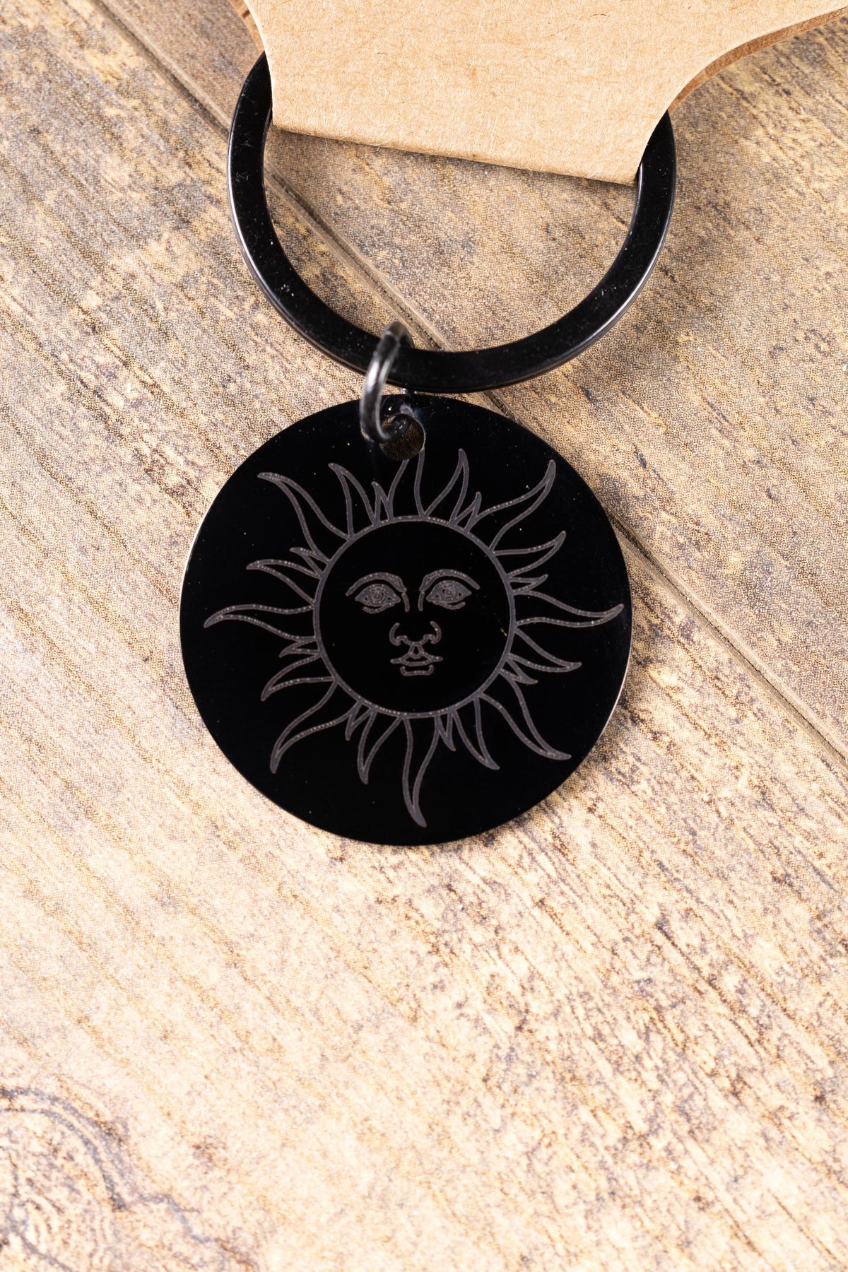 Matte Black Sun Keychain – Laser Engraved Minimalist Sun Charm, Durable Everyday Accessory