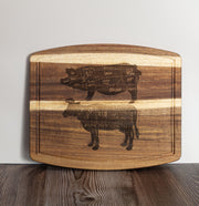 Butcher Diagram Cutting Board - Acacia Wood Pig & Cow Chart, Laser Engraved