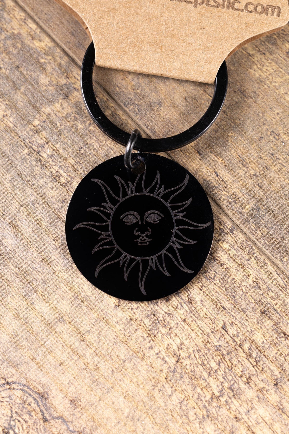 Matte Black Sun Keychain – Laser Engraved Minimalist Sun Charm, Durable Everyday Accessory