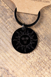 Matte Black Sun Keychain – Laser Engraved Minimalist Sun Charm, Durable Everyday Accessory