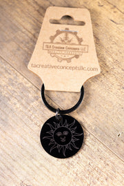 Matte Black Sun Keychain – Laser Engraved Minimalist Sun Charm, Durable Everyday Accessory