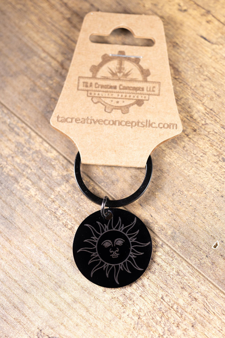 Sun Keychain: Minimalist Matte Black - Laser Engraved Steel