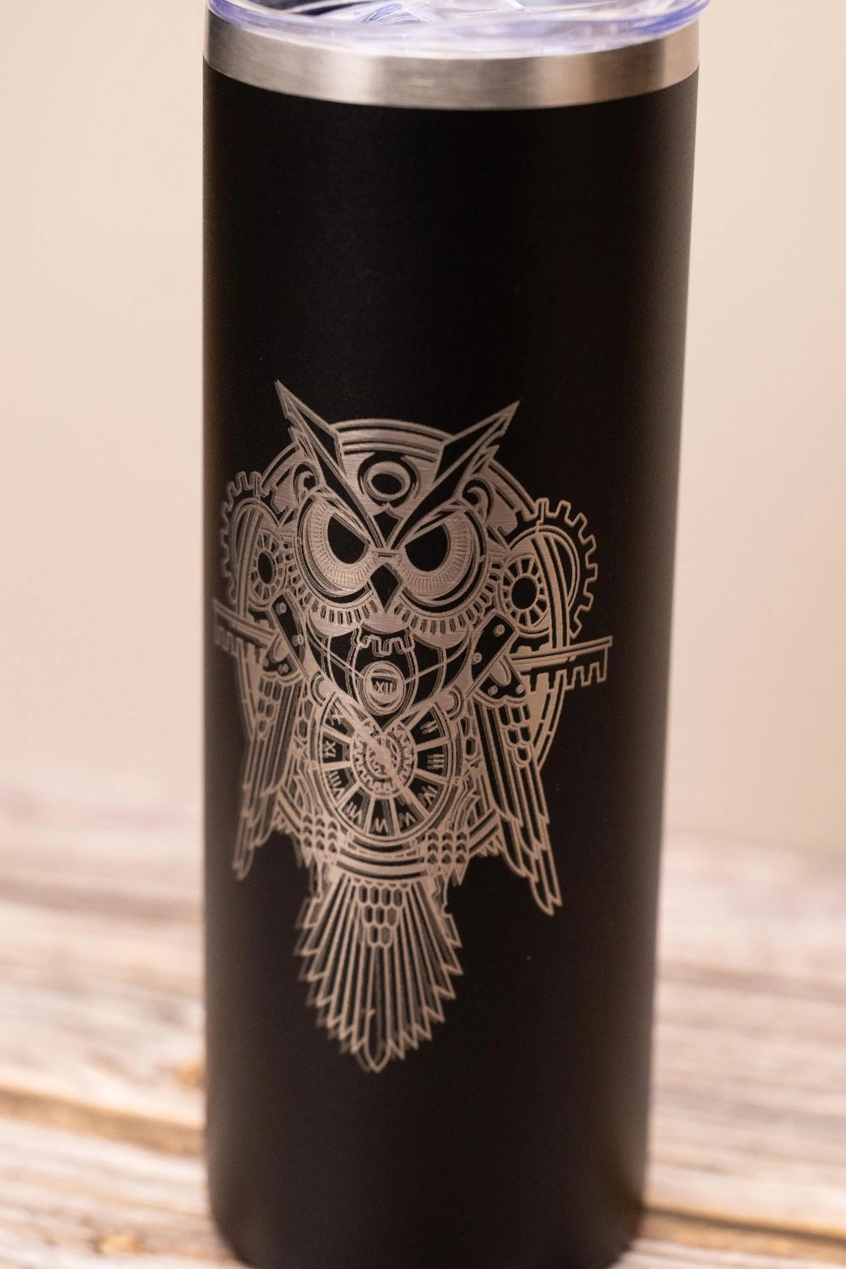 Owl Tumbler: Steampunk Laser Engraved Design (20oz Stainless Steel)