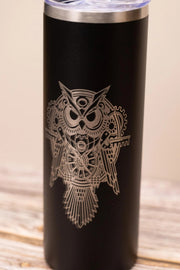 Owl Tumbler: Steampunk Laser Engraved Design (20oz Stainless Steel)