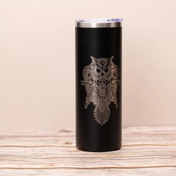 Owl Tumbler: Steampunk Laser Engraved Design (20oz Stainless Steel)