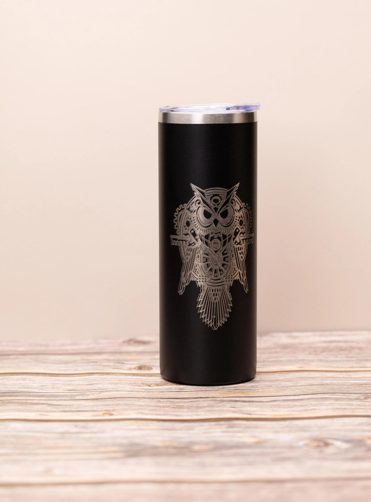Owl Tumbler: Steampunk Laser Engraved Design (20oz Stainless Steel)