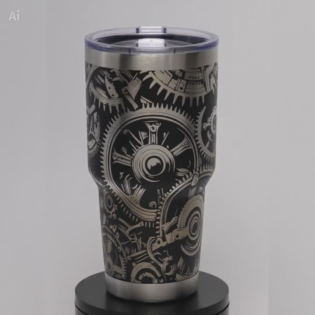 Steampunk Gear Tumbler - 30 Oz Insulated Stainless Steel Travel Cup With Laser Etched Design